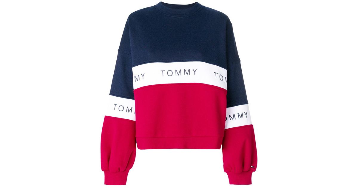 tommy hilfiger blue red and white jumper