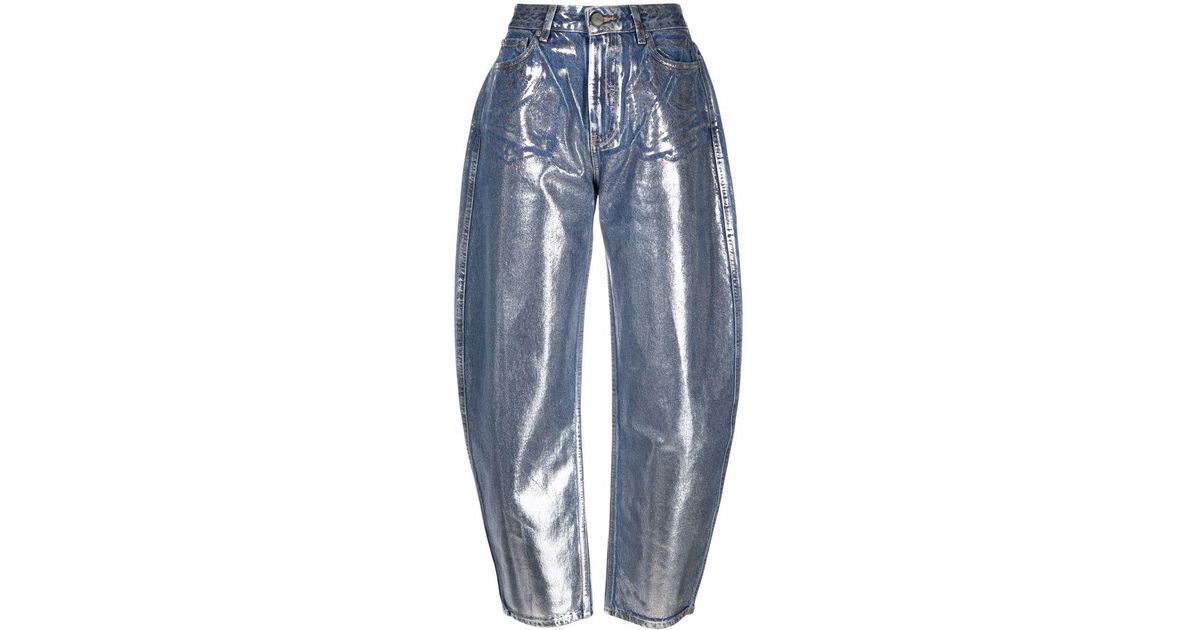 Ganni Stary Metallic Denim Jeans | Lyst