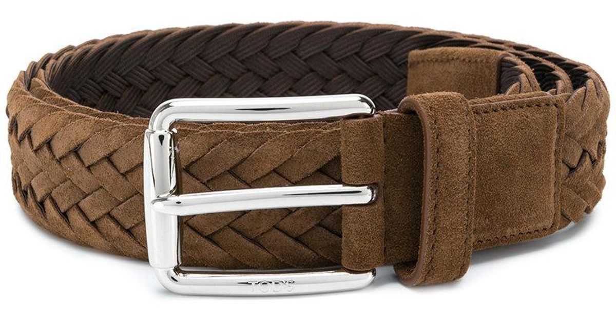 Tod's Suede Woven Buckle Belt in Brown for Men Lyst