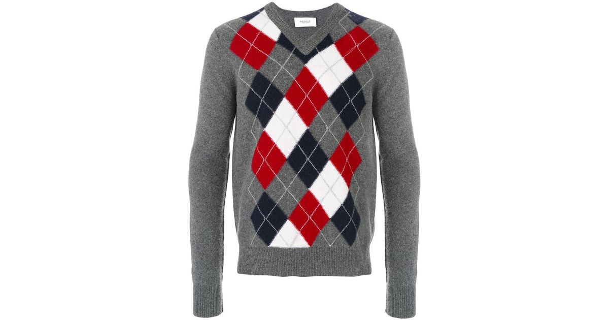 Scotland Wool V-neck Argyle Jumper 