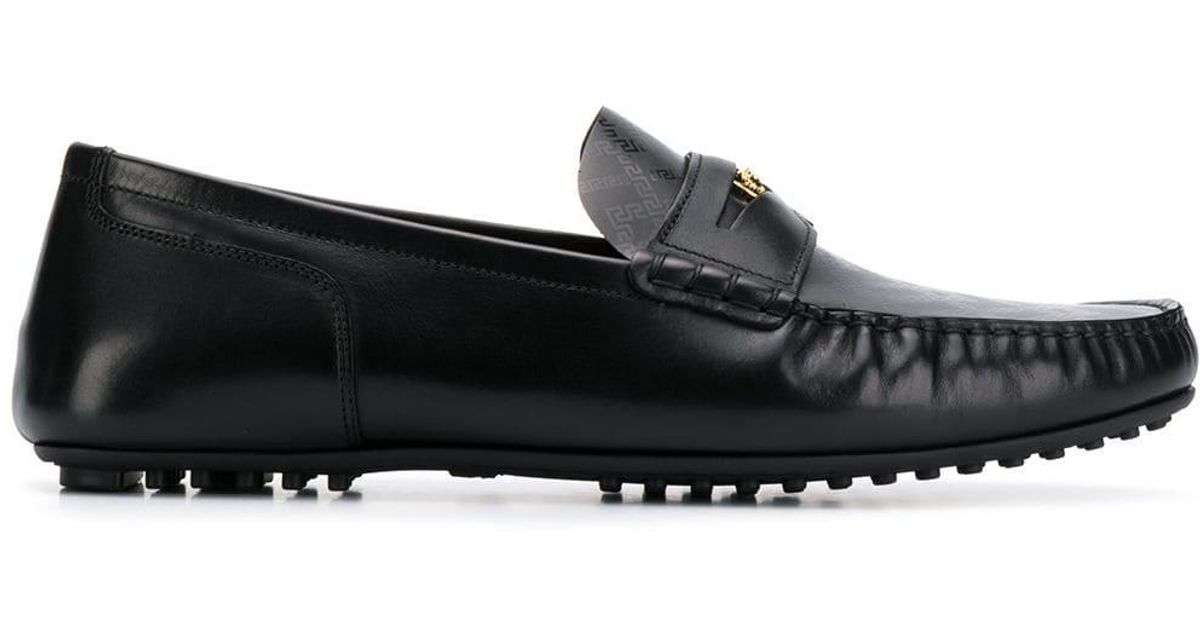 Versace Leather Printed Loafers in Black for Men Lyst