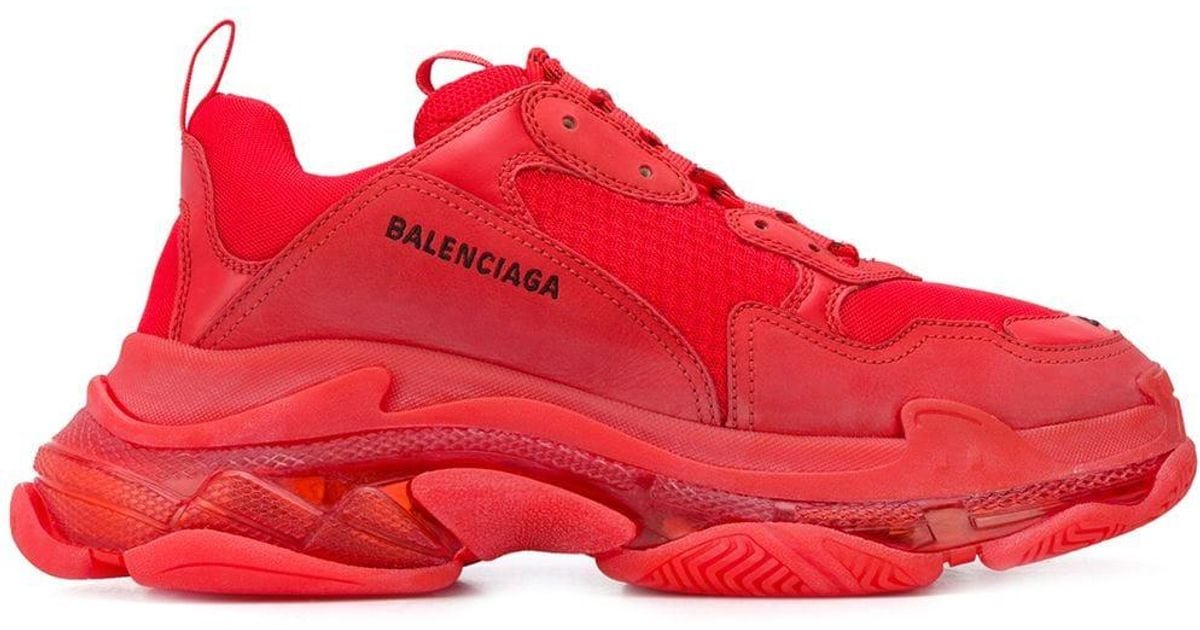 Balenciaga Synthetic Triple S Clear Sole Sneakers in Red