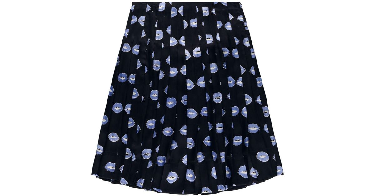 Khaite Lips-print Pleated Midi Skirt in Blue | Lyst