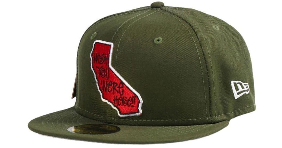 Stussy X New Era 59Fifty Wish You Were Here Cap in Green for