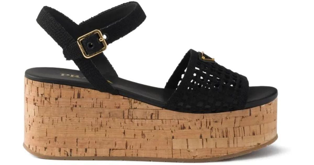 Prada クロシェ プラットフォーム サンダル ブラック | Lyst