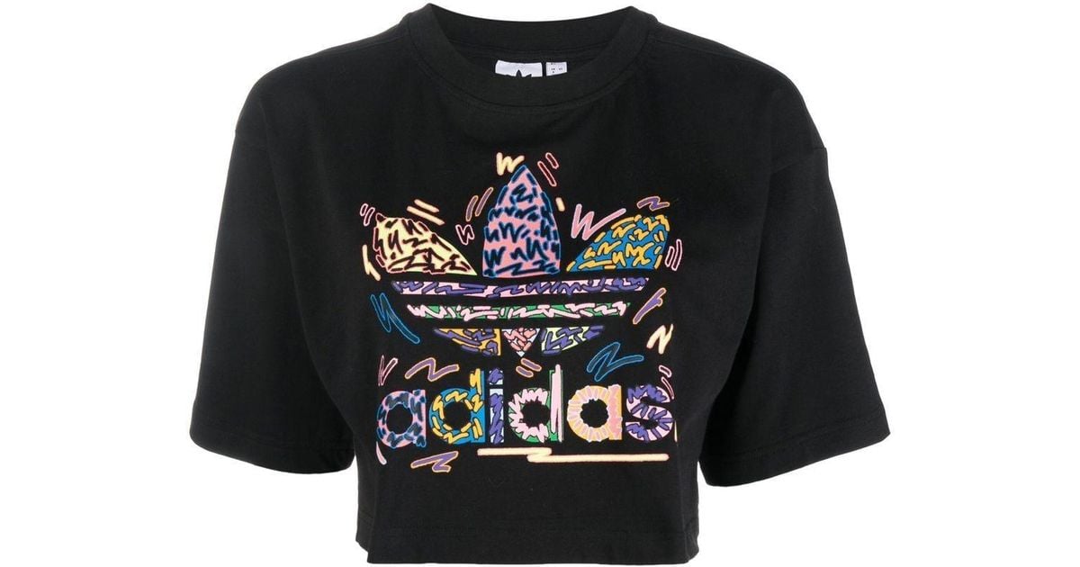 adidas Cotton Logo-print Cropped T-shirt in Black | Lyst Canada