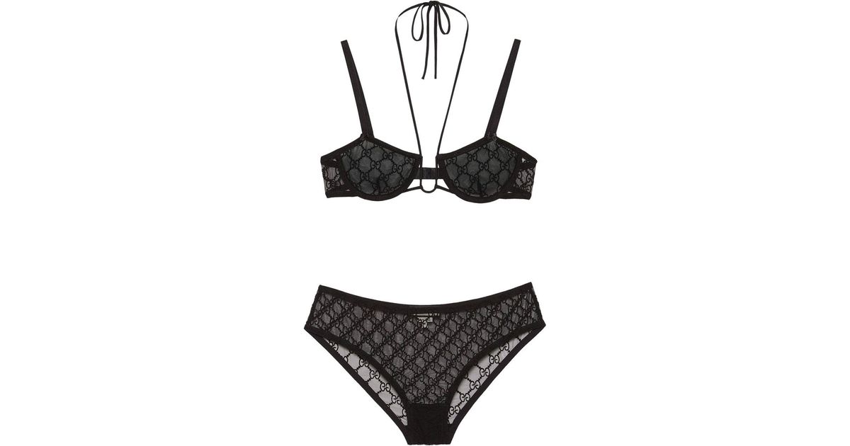 Gucci GG Tulle Lingerie Set in Black | Lyst