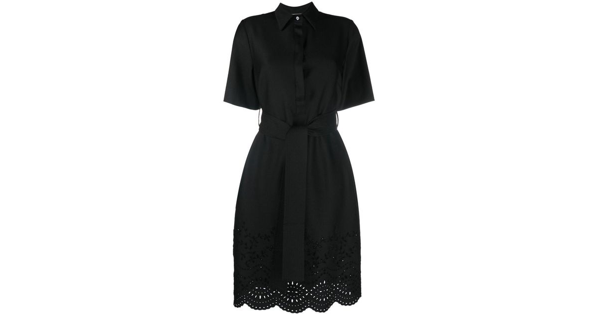 P.A.R.O.S.H. Wool Broderie Anglaise Shirt Dress in Black | Lyst