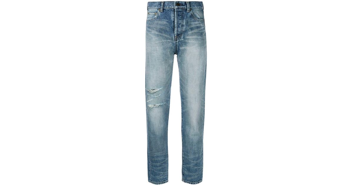 Saint Laurent Denim High-waist Distressed Jeans in Blue - Lyst