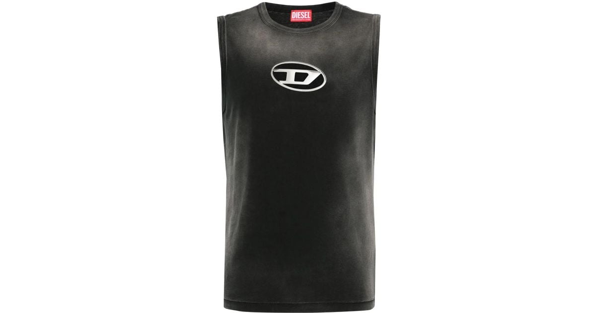 DIESEL T-Brico Faded Tank Top With Puffy Oval D in Black for Men