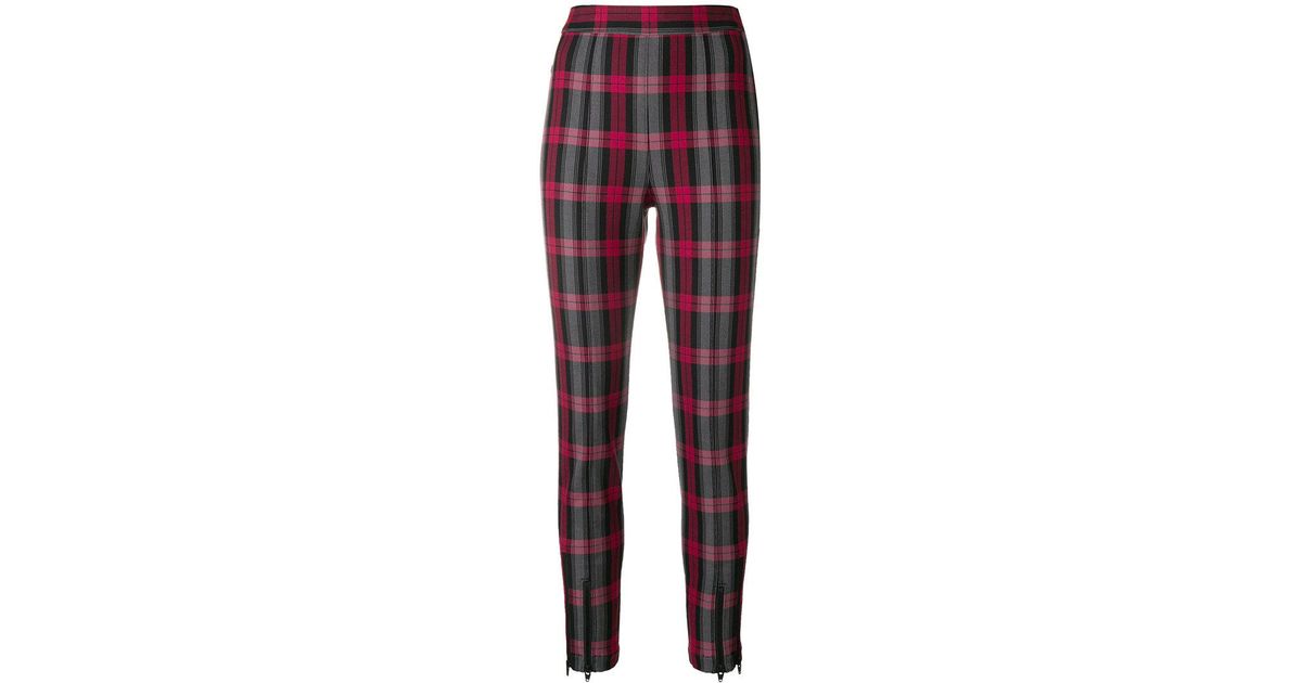 red tartan skinny trousers