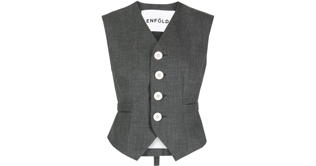 Enfold V-neck Buttoned Gilet in Gray | Lyst