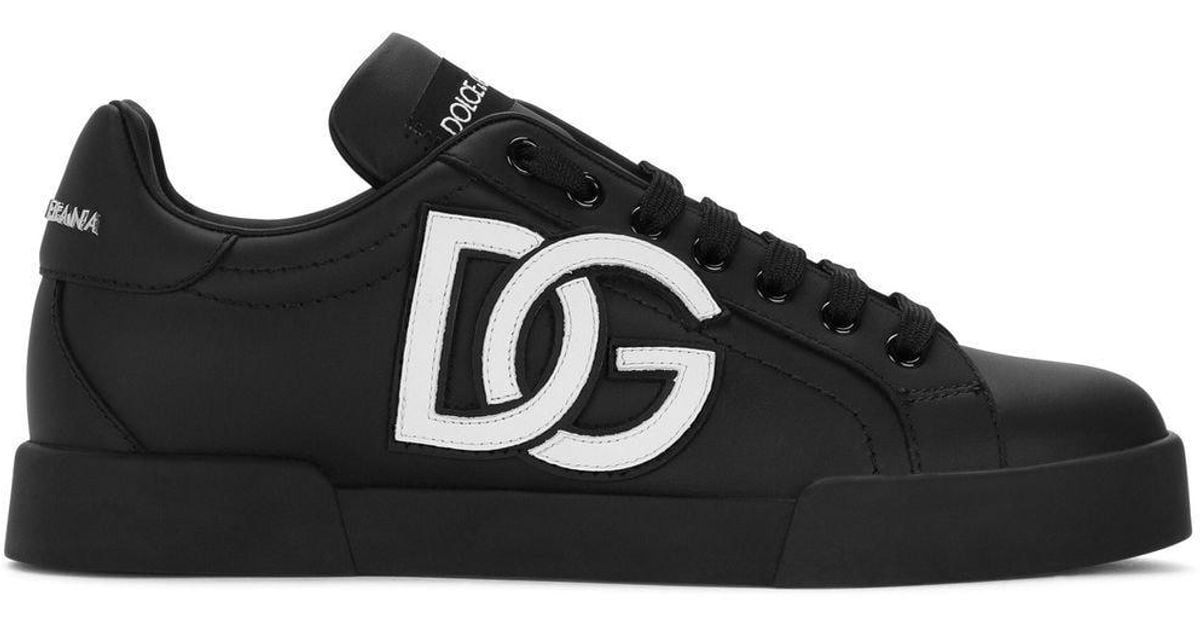 Dolce & Gabbana Leather Portofino Logo-patch Lace-up Sneakers in Black ...
