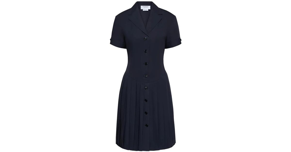 Thom Merillin Robe Thom Browne Lapel Collar Pleated Dress in Blue | Lyst