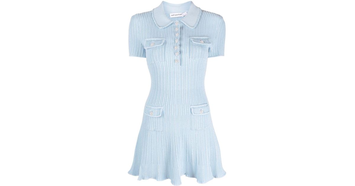 Self-Portrait Knitted Sequin-embellished Mini Dress in Blue | Lyst