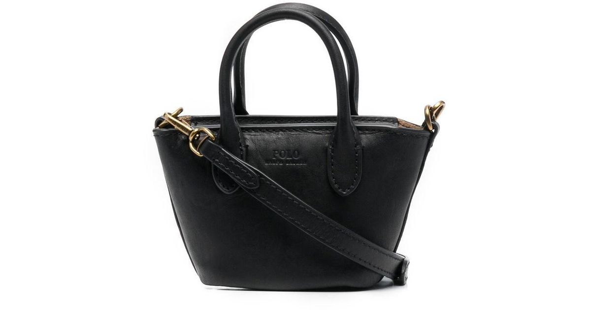 Polo Ralph Lauren Mini Debossed logo Leather Tote Bag in Black Lyst