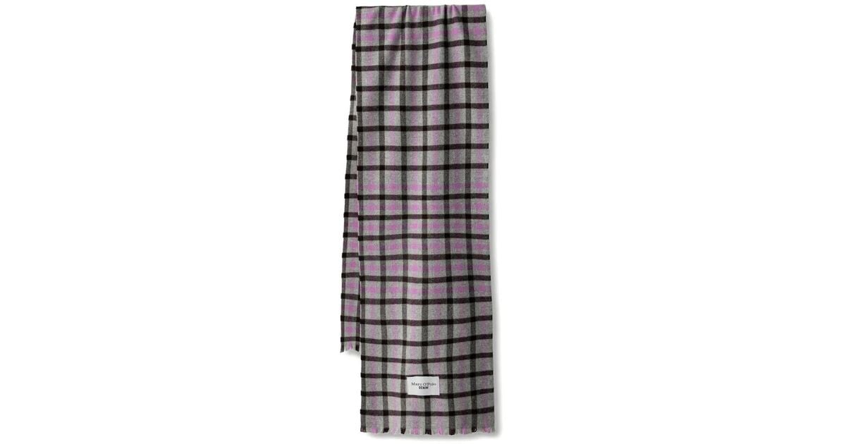 Check Pattern Uk Marc O' Polo Check-Pattern Frayed Wool Scarf in White | Lyst UK