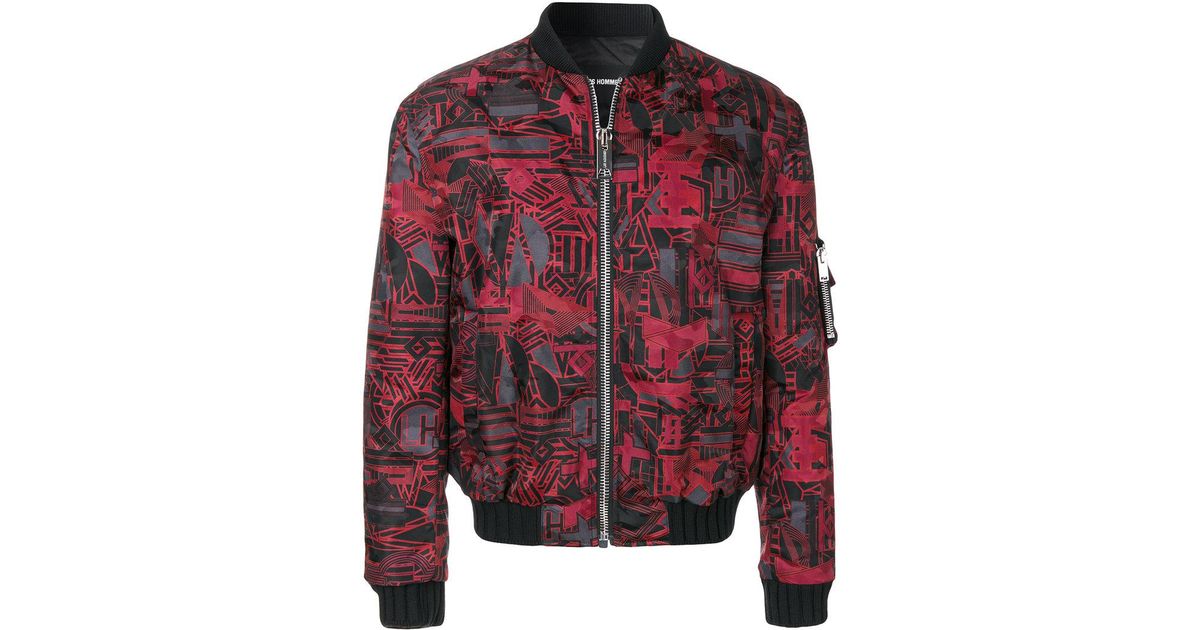 Les Hommes Wool Patterned Puffy Bomber Jacket in Red for Men | Lyst Canada