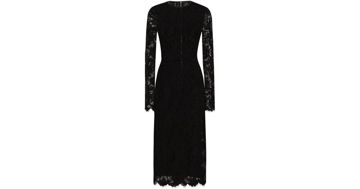 Dolce & Gabbana Midi Floral-Lace Dress in Black | Lyst UK