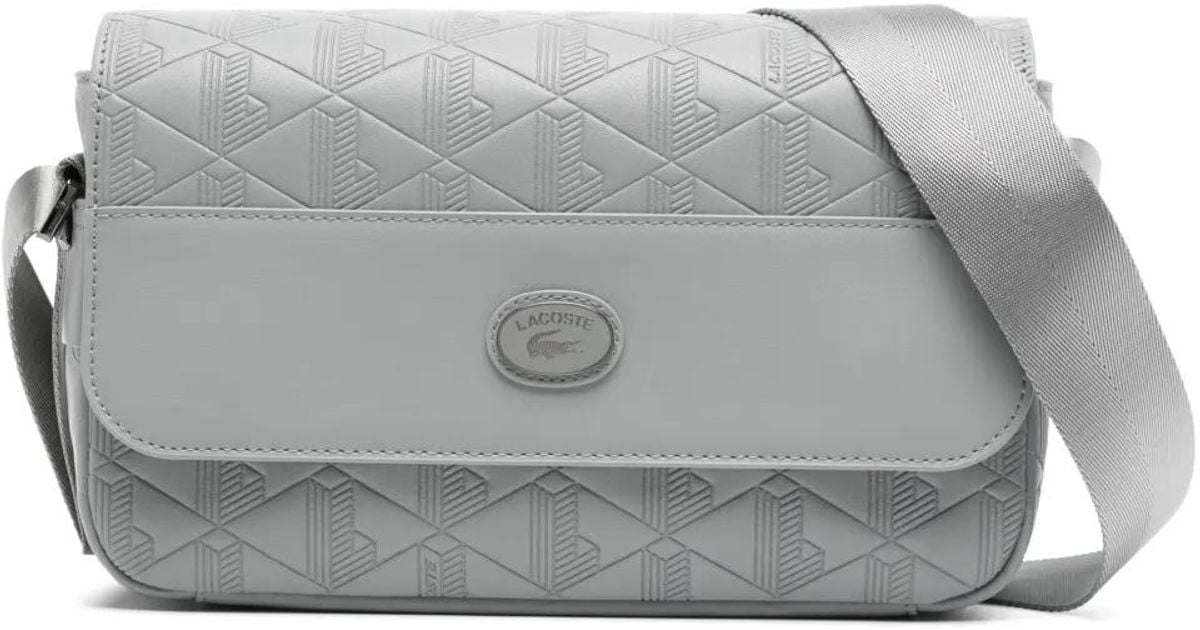 Lacoste Nomogramme Leather Flap Close Bag in Gray for Men | Lyst