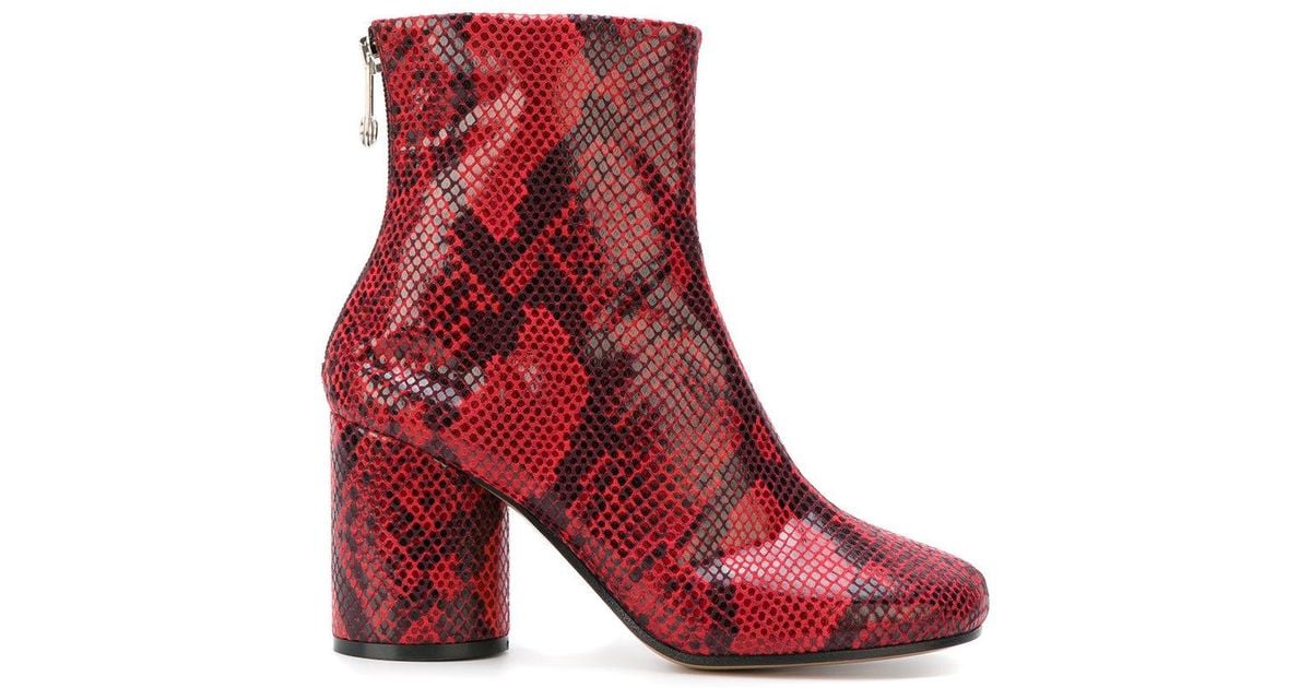red snakeskin booties