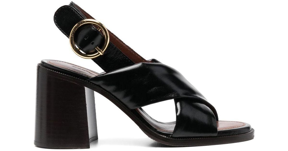 See By Chloé Leather Slingback Open-toe Sandals in Black | Lyst UK
