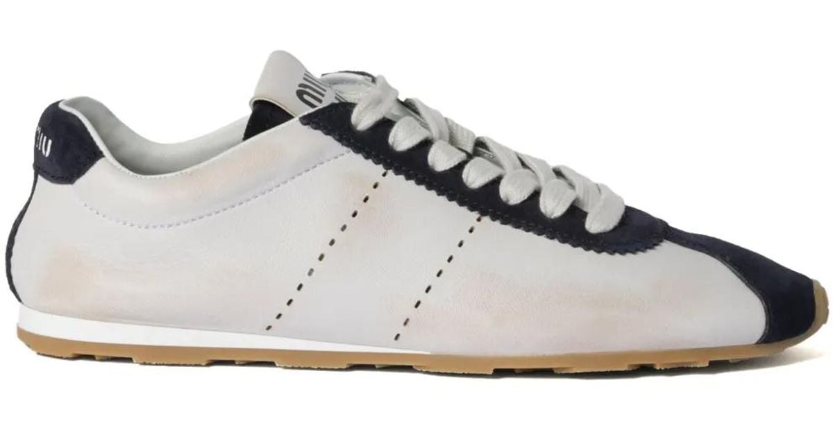 【miu miu】「プルーム」スニーカー Navy Plume Suede Sneakers | Miu Miu