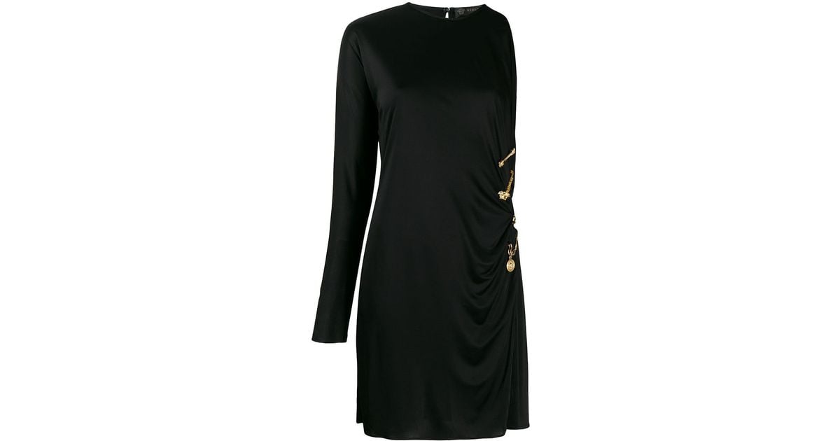 Versace Draped Safety Pin Dress in Black - Lyst