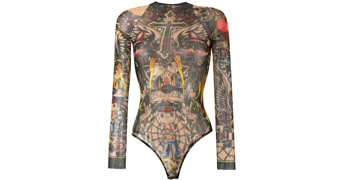 DSquared² Tattoo Bodysuit In Black Lyst