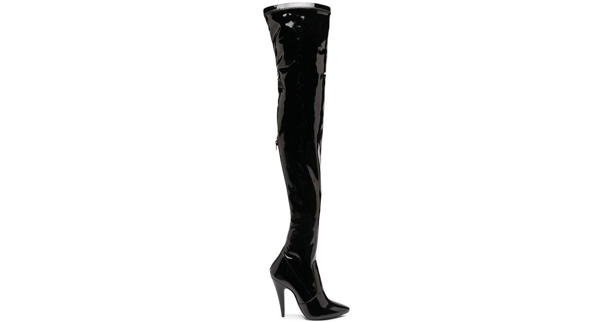 Saint Laurent Leather Thigh-high 110 Boots in Black - Lyst