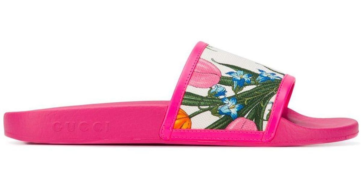 gucci pink floral slides