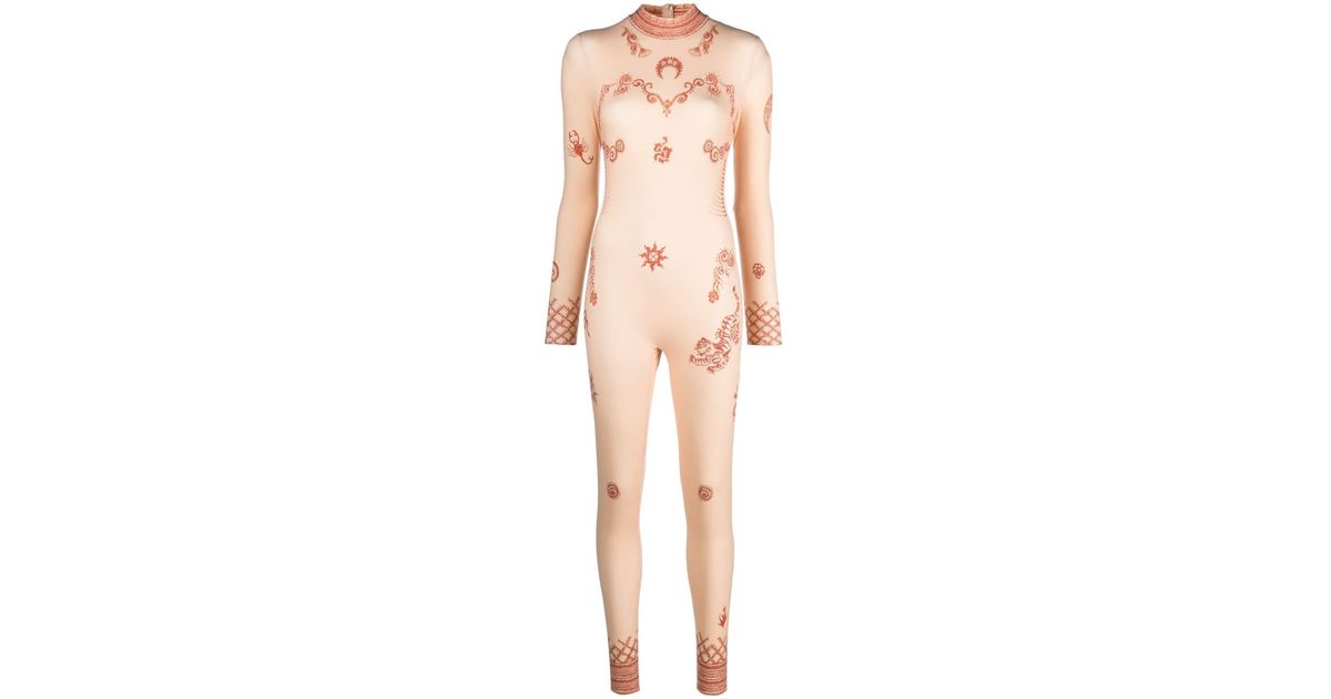 MARINE SERRE Pink Regenerated Henna-print Bodysuit