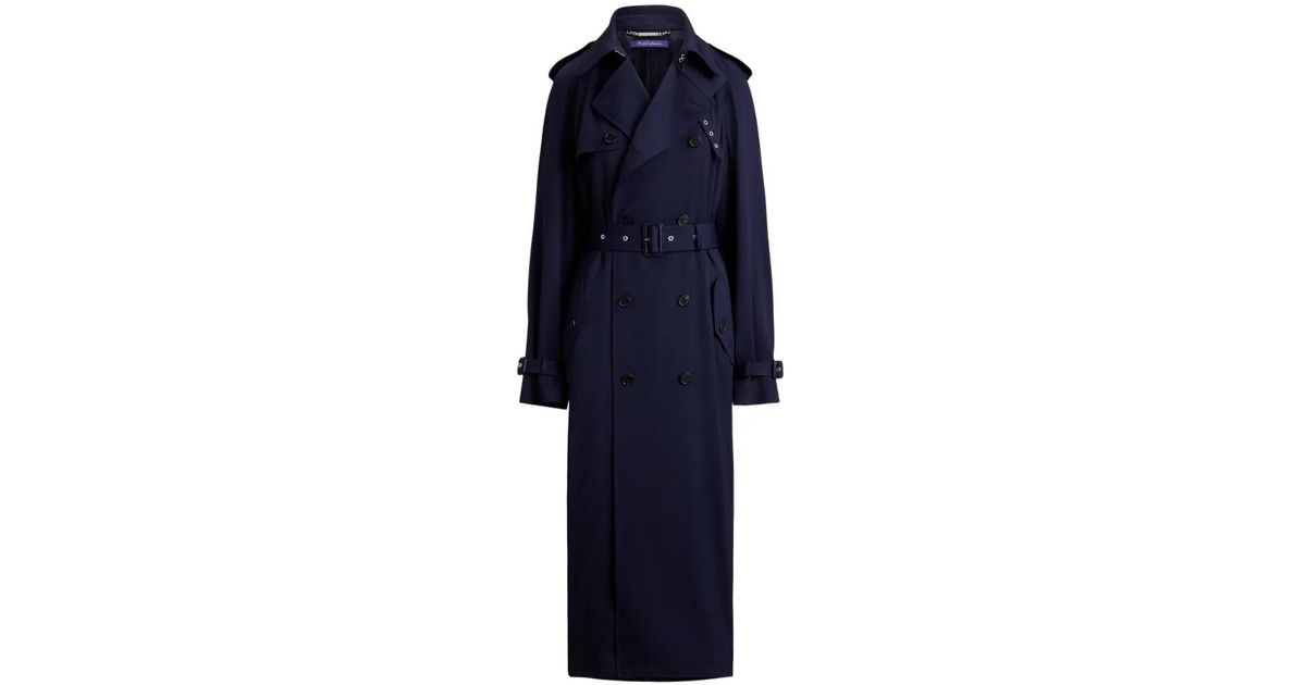Ralph Lauren Alecia Buttoned Belted Trench Coat in Blue | Lyst