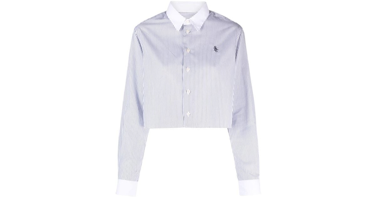 logo stripe cropped shirt / ロゴストライプクロップドシャツ-