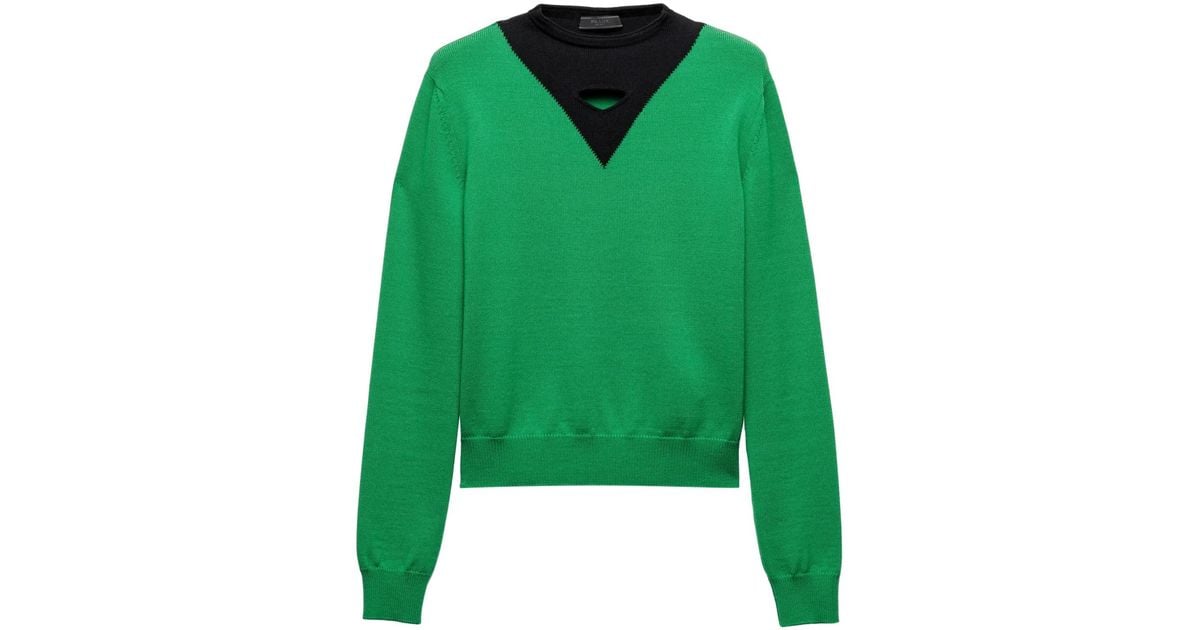 Prada Two-Tone Wool Sweater in Green for Men | Lyst