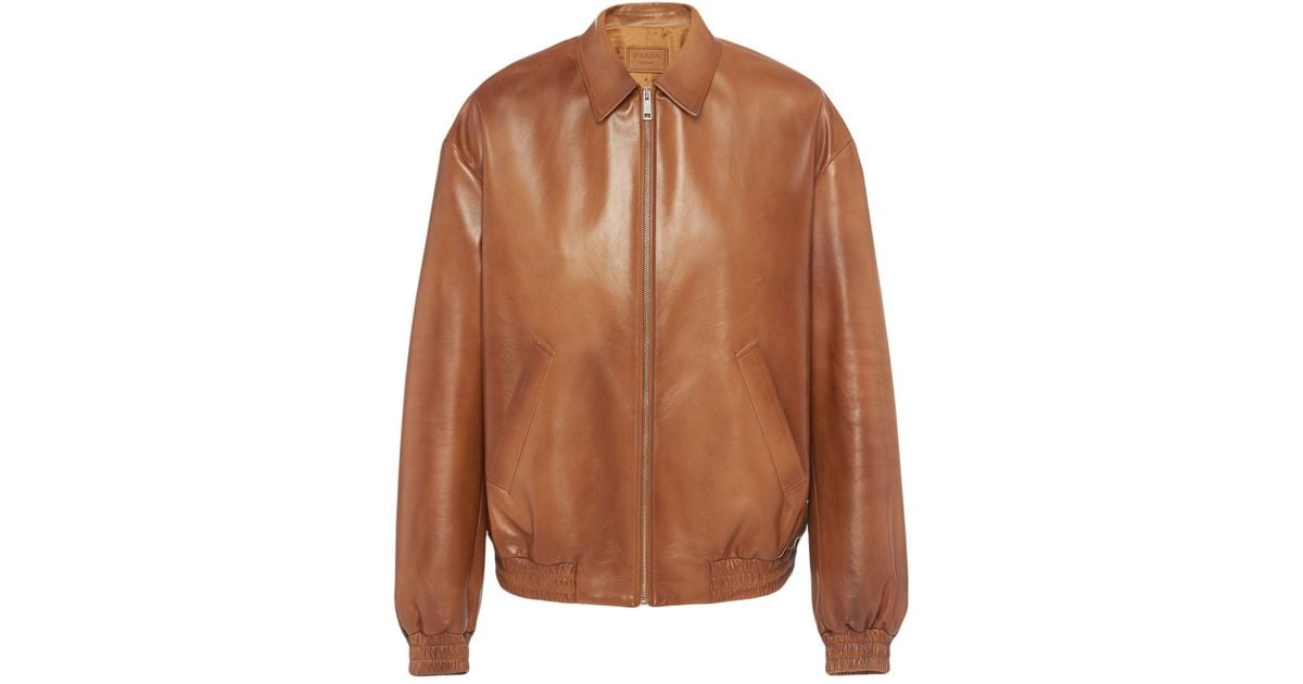 Mens brown prada leather cheap jacket