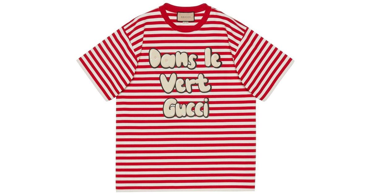 bijvoeglijk naamwoord Van toepassing zijn Kaap Gucci Striped Dans Le Vert T-shirt in Red for Men | Lyst