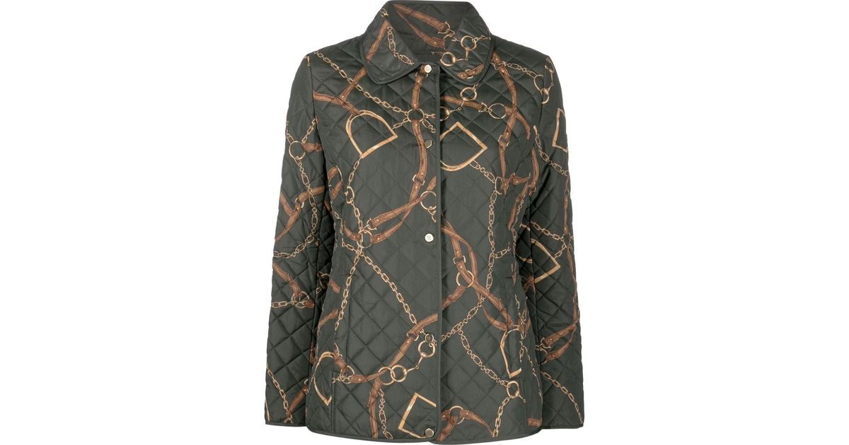 Lauren by Ralph Lauren Beltingprint Quilted Jacket in Green Lyst