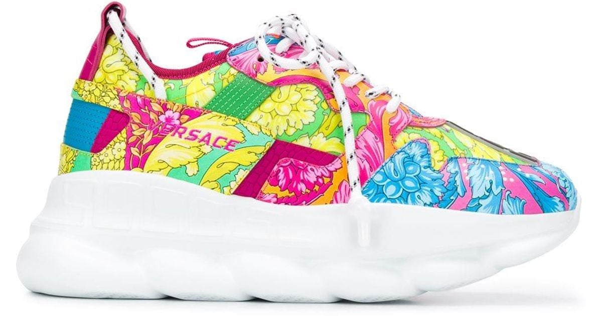 Versace Floral Chain Reaction Sneakers in Pink for Men | Lyst