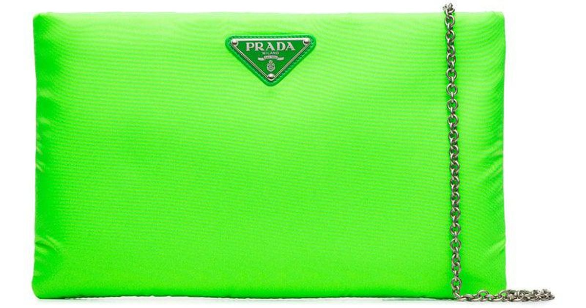 Prada Fluorescent Green Logo Nylon Clutch Bag | Lyst