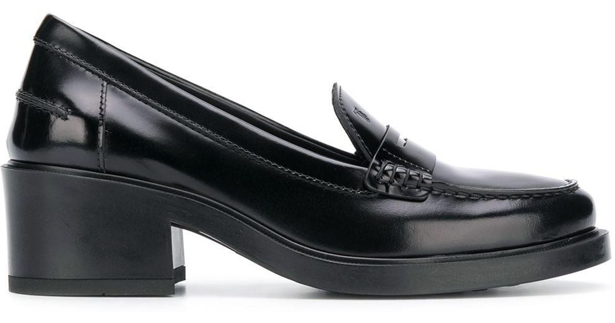 black chunky heel loafers