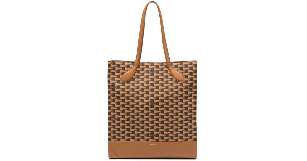 Bally Pennant Leather Tote Bag in Brown | Lyst