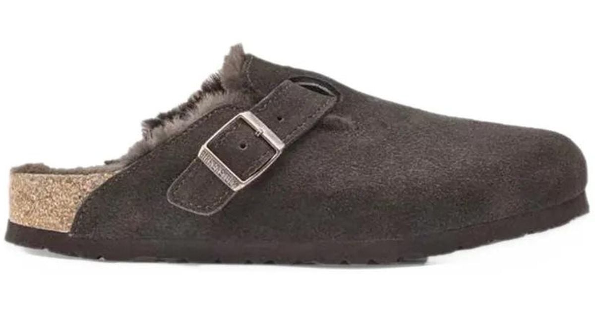 Birkenstock Boston Shearling Slippers in Gray | Lyst