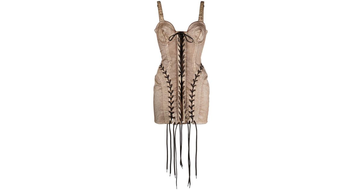 Jean Paul Gaultier Knwls Denim Corset Dress / Ecru in Brown | Lyst