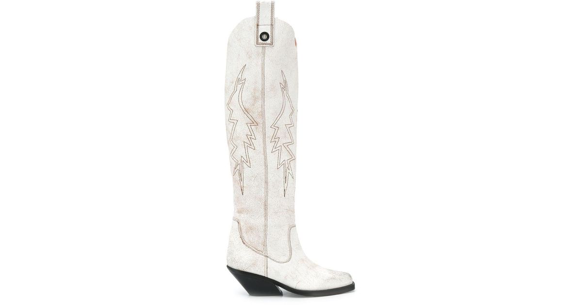 DIESEL Over The Knee Western Boots in White | Lyst