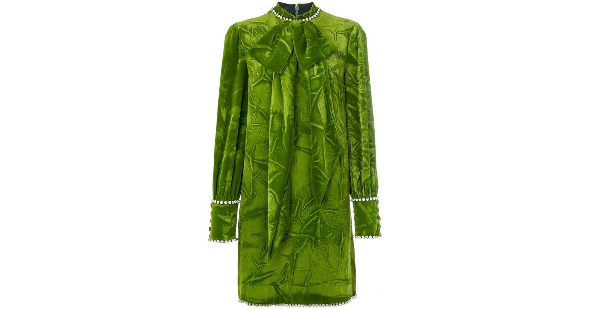 Gucci Pussy Bow Velvet Dress in Green - Lyst