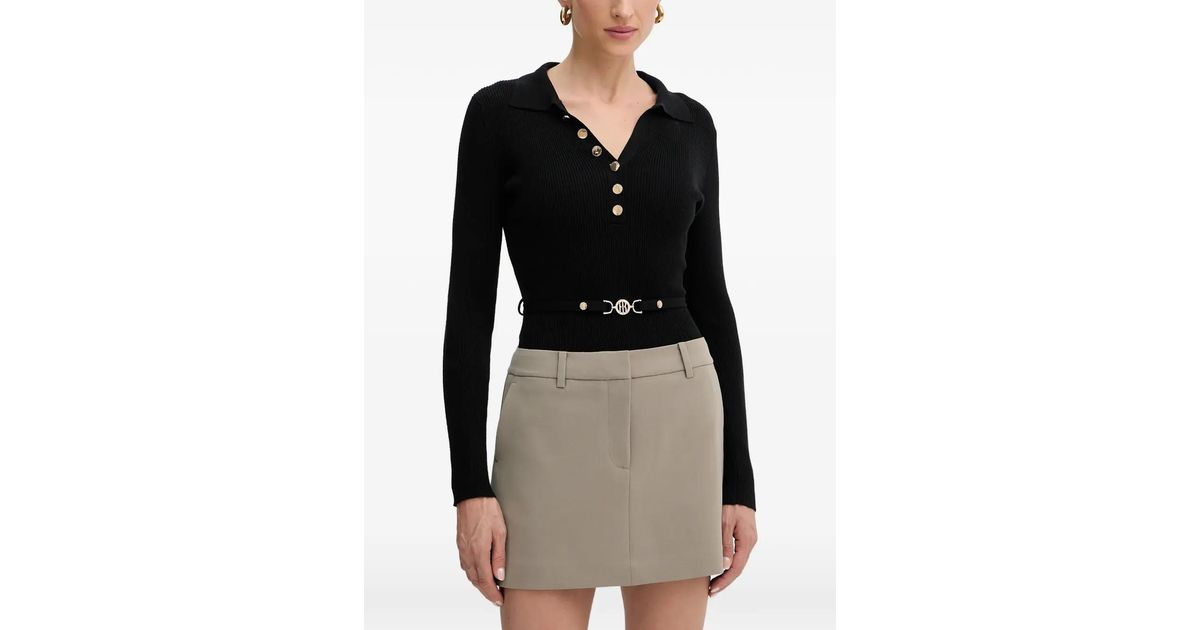 Dial Button Ribbed Fracomina Button Ribbed Top in Black | Lyst