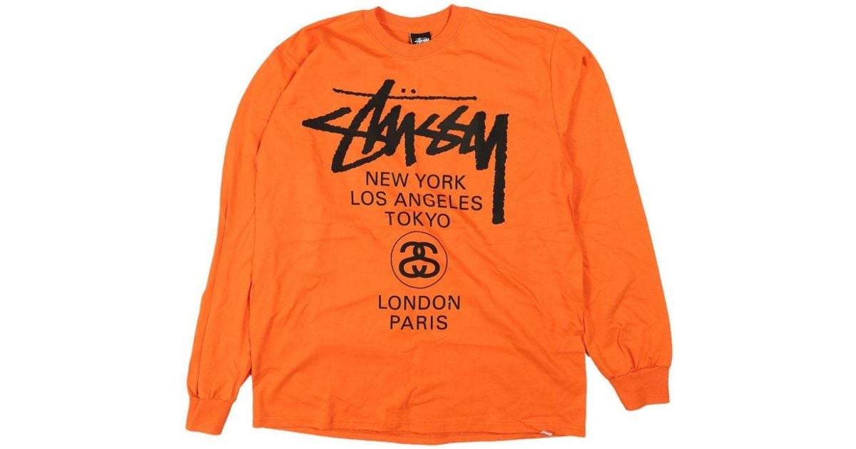 Stussy World Tour Long-Sleeve T-Shirt in Orange for Men | Lyst