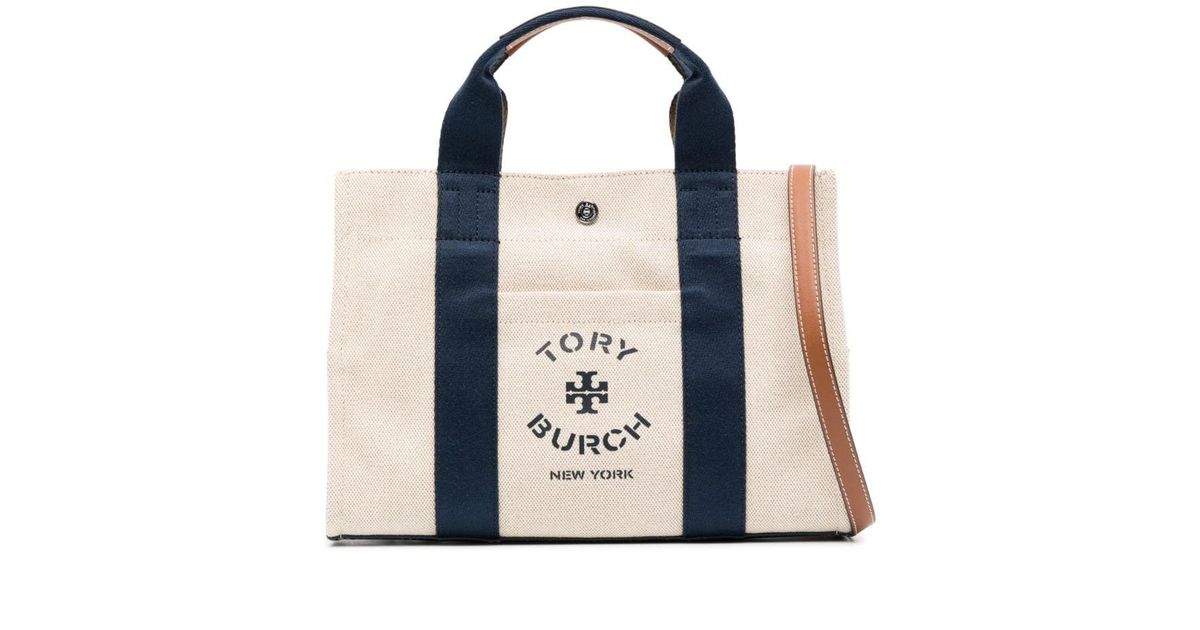 Tory Burch Small Tory Canvas Tote Bag in Blue | Lyst