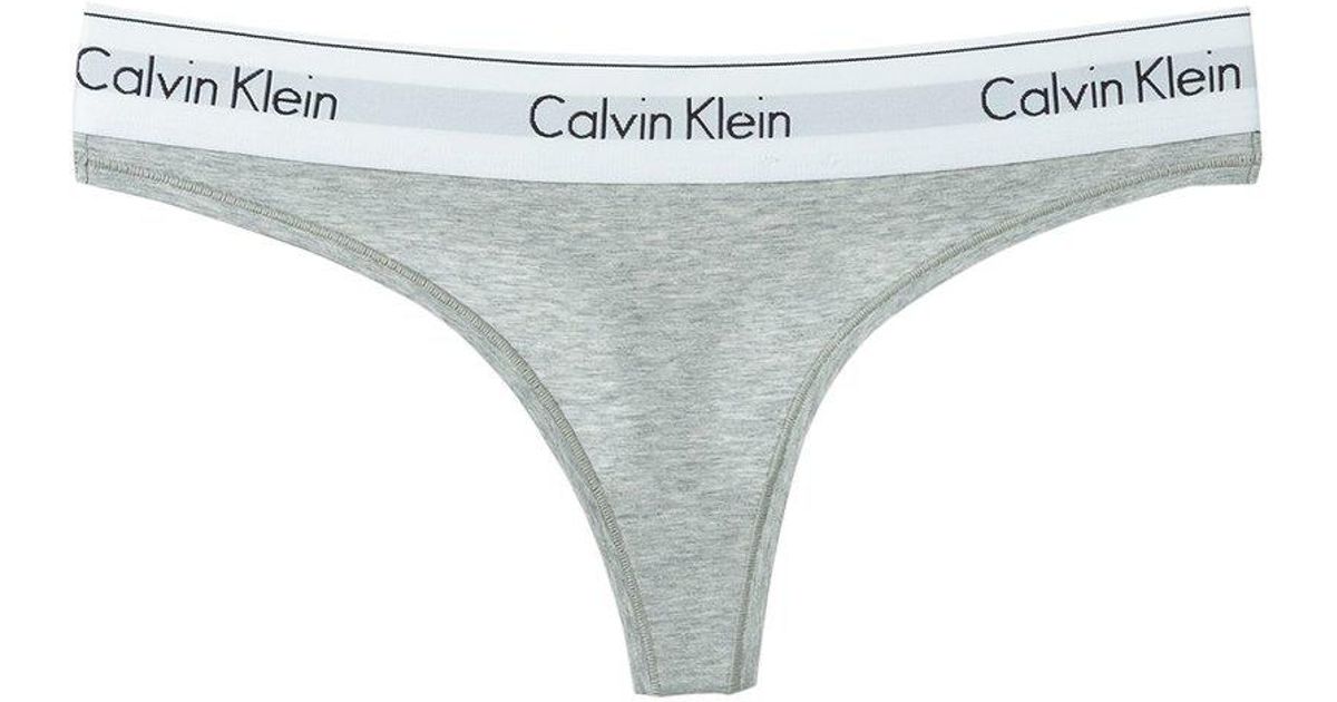 Calvin Klein Logo Waistband Thong in Gray